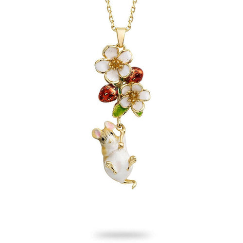 Bill Skinner Necklace - Strawberry & Hanging Mouse Pendant
