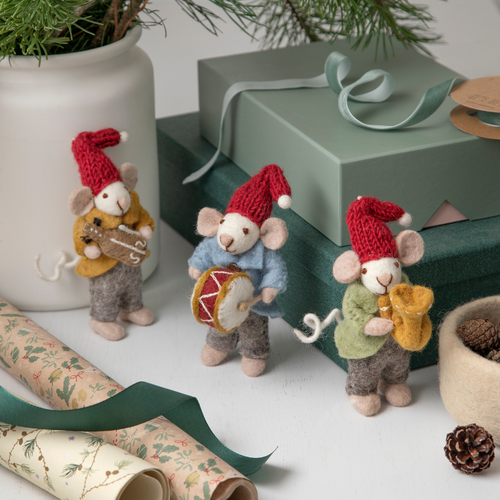 Gry & Sif Christmas - Handmade Felt Mouse with Drums