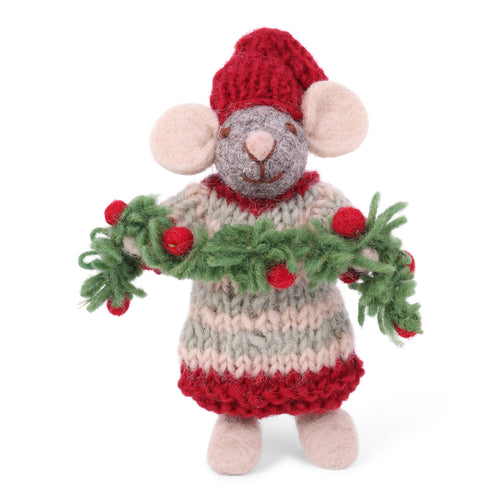 Gry & Sif Christmas - Handmade Felt Mouse with Garland
