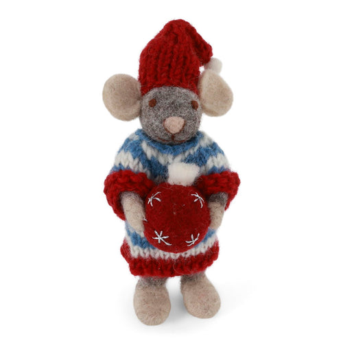 Gry & Sif Christmas - Handmade Felt Mouse Girl with Christmas Bauble