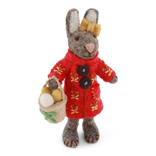 Gry & Sif Decoration - Felt Bunny with Red Coat and Easter Basket