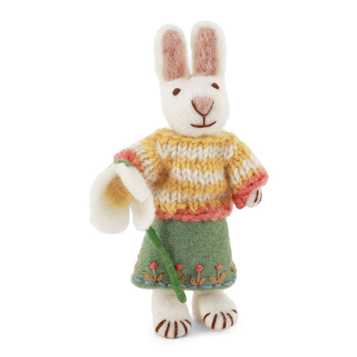Gry & Sif Decoration - Felt Bunny with Green Skirt & Snowdrop