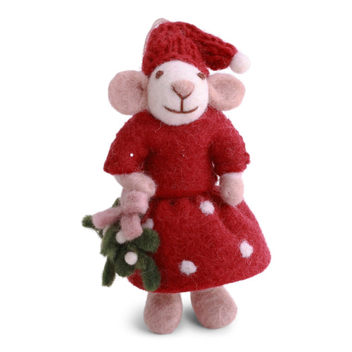 Gry & Sif Christmas - Felt Girly Mouse with Mistletoe