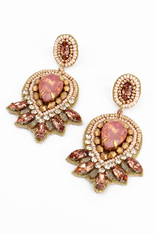 My Doris Earrings - Beaded Art Deco Peach
