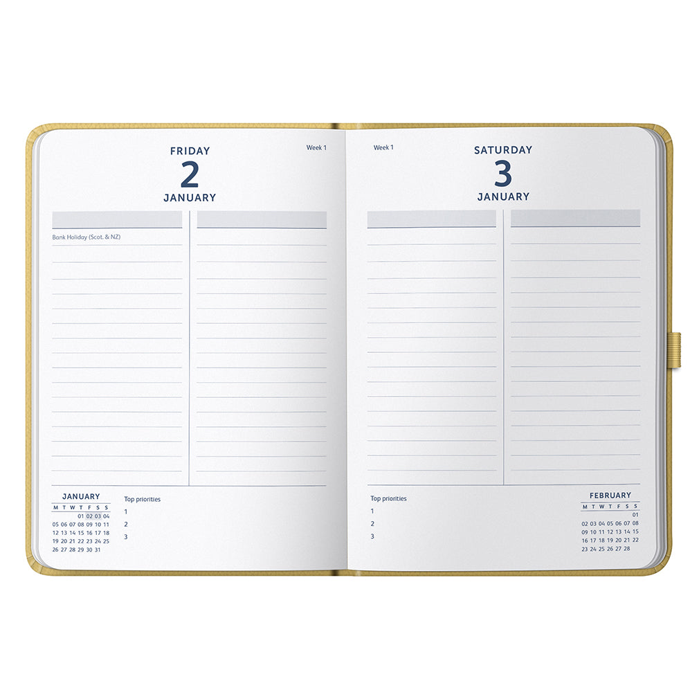 Busy B 2025-2026 Mid-Year Diaries - Dual Schedule Day a Page Diary - Yellow
