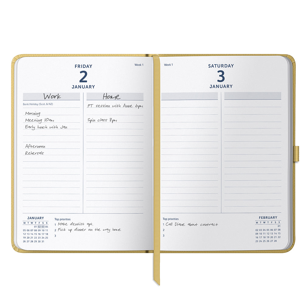 Busy B 2025-2026 Mid-Year Diaries - Dual Schedule Day a Page Diary - Yellow