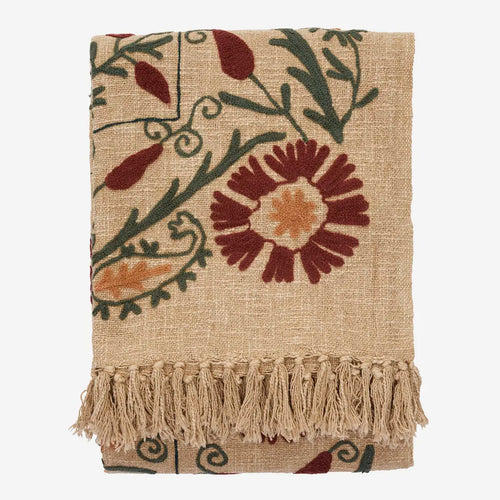 Madam Stoltz Throw - Suzani Embroidered Cotton Collection - Sand