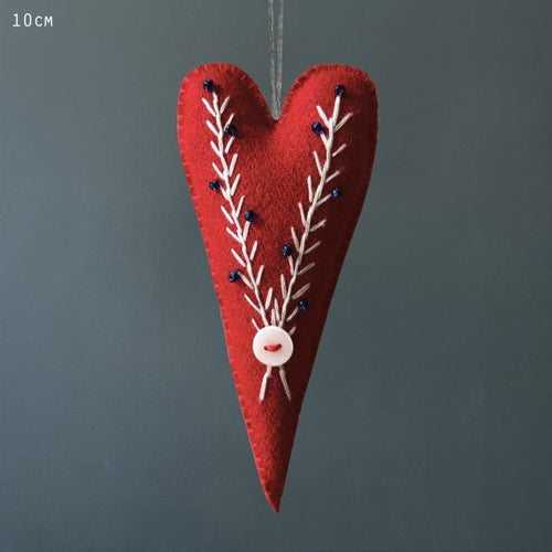 East of India Christmas - Embroidered Long Heart in Red