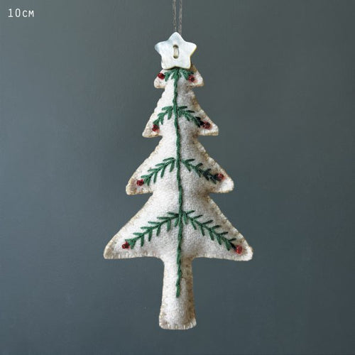 East of India Christmas - Embroidered Hanging Tree in White