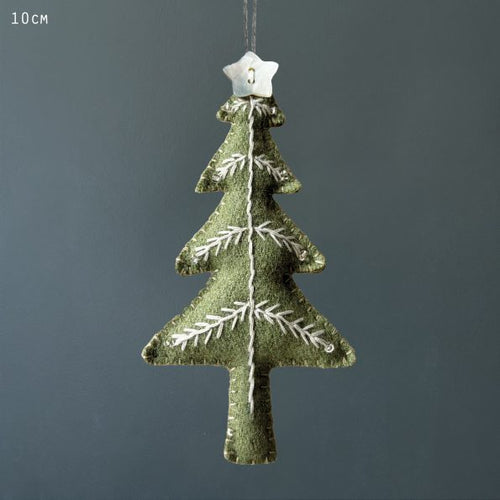East of India Christmas - Embroidered Hanging Tree in Green