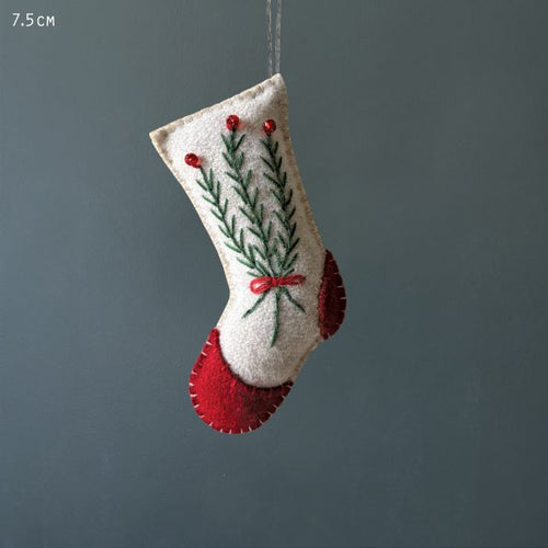 East of India Christmas - Embroidered Hanging Stocking in Cream