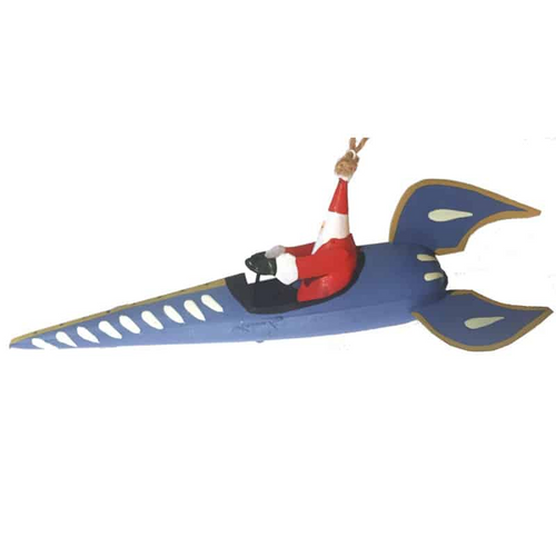 G-Bork Handmade Tin Santa Claus Blue Rocket