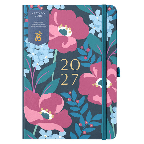 Busy B 2027 Diary - A5 To Do Diary in Charcoal Floral