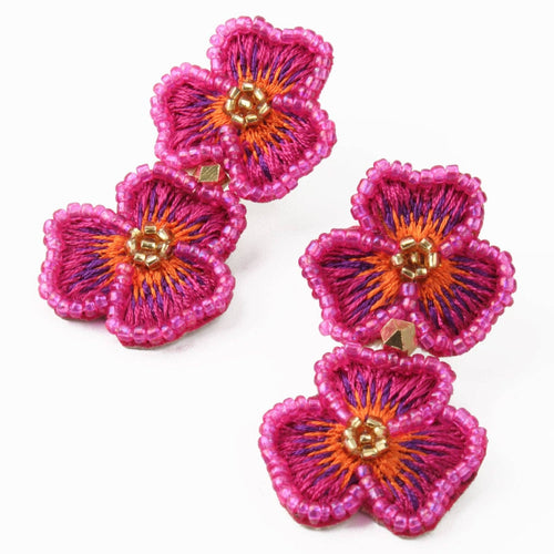 My Doris Earrings - Pansy Double Fuschia