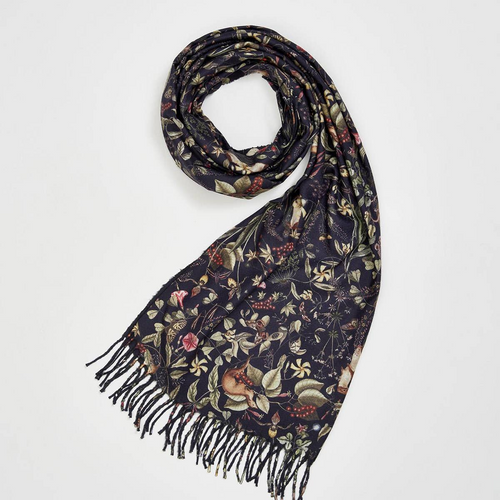 Fable Scarf - Wolf Garden Navy Scarf with Tassels