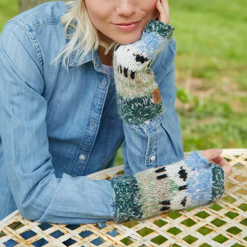 Pachamama Knitted Handwarmers - Hazy Sheep (Sherpa Fleece)