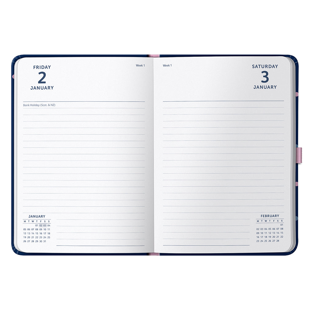 Busy B 2025-2026 Mid-Year Diaries - Day a Page Diary - Navy
