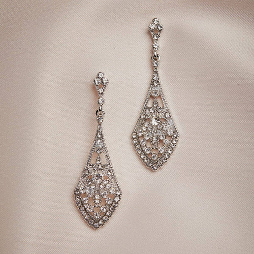 Lovett Earrings - Art Deco Crystal Diamante Long Drop