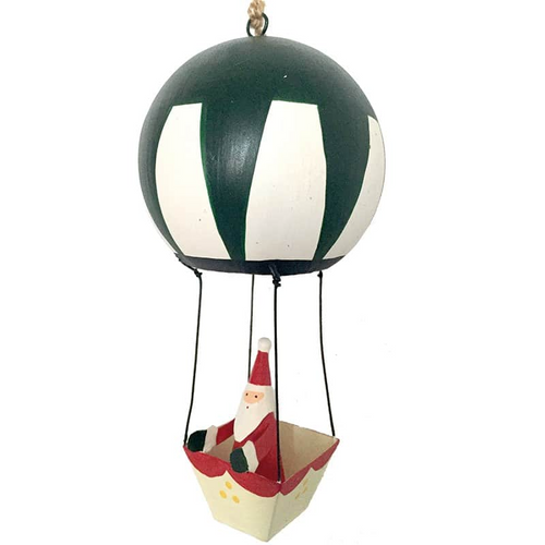 G-Bork Handmade Tin Santa in Green Hot Air Balloon