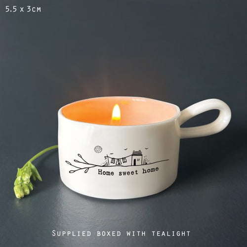 East of India Porcelain Tea Light Holder - Home Sweet Home