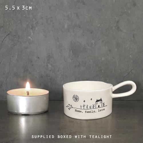 East of India - Porcelain Tea Light Holder - Home, Family, Love