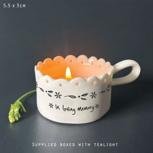 East of India - Porcelain Tea Light Holder - In Loving Memory
