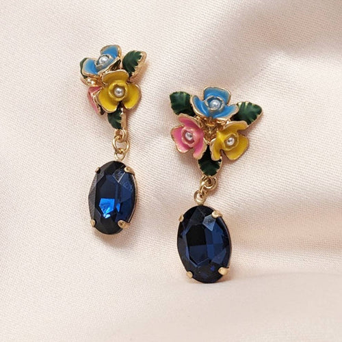 Lovett Earrings - Hand painted dangle in Sapphire Blue