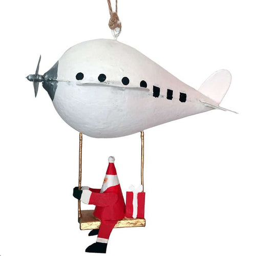 G-Bork Handmade Tin Santa Sitting under an Airplane