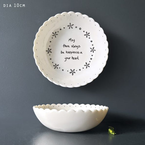 East of India - Porcelain Scallop Bowl - May There Always Be Happiness