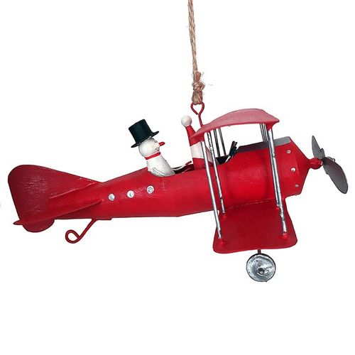 G-Bork Handmade Tin Santa Claus in Airplane