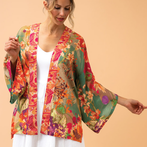 Powder Kimono Jacket - Birds and Blooms - Sage