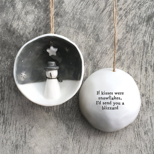 East of India Christmas Porcelain Half Bauble - If Kisses were Snowflakes