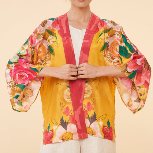 Powder Kimono Jacket - Impressionist Floral - Mustard