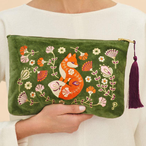 Powder Pouch - Velvet Embroidered Scandinavian Fox