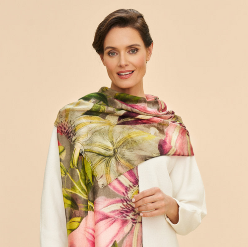 Powder Scarf - 100% Wool Wrap Oversized Botanicals