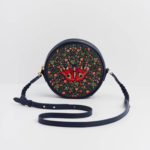 Fable Bag - Red Admiral Navy Embroidered Circle Bag