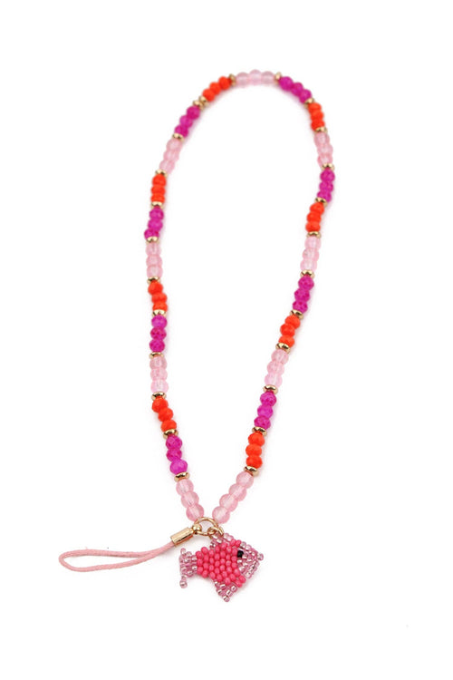 My Doris Phone Chain - Pink and Orange Beads with Fish Charm