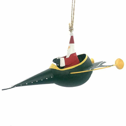 G-Bork Handmade Tin Santa in a Green Rocket