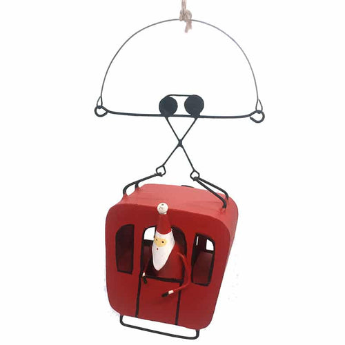 G-Bork Handmade Tin Santa and Snowman in a Ski Lift