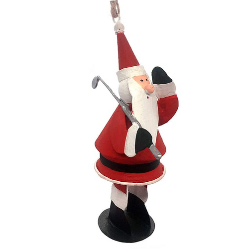 G-Bork Handmade Tin Santa playing Golf