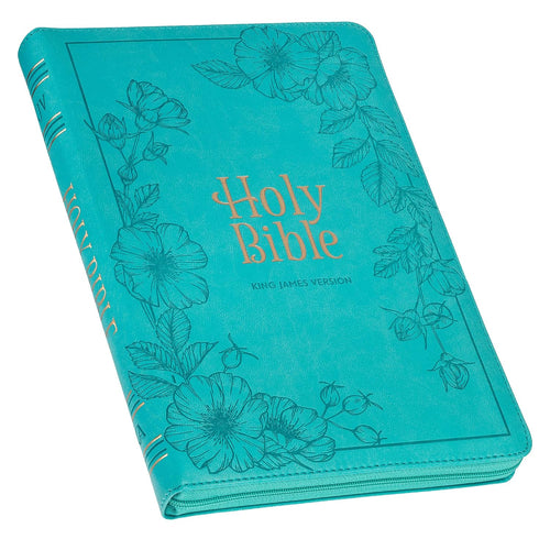 KJV - Large Print Thinline Bible - Floral Turquoise