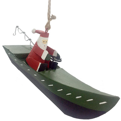 G-Bork Handmade Tin Santa Claus Fishing