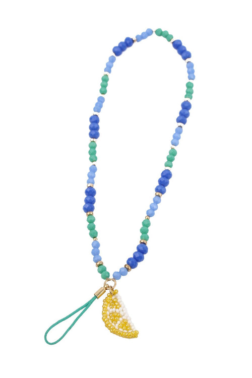 My Doris Phone Chain - Blue Beads with Lemon Charm
