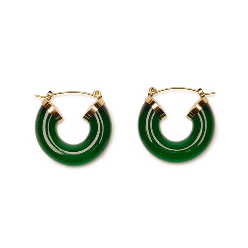 Lovett Earrings - Chunky Green and Gold Vintage Hoops