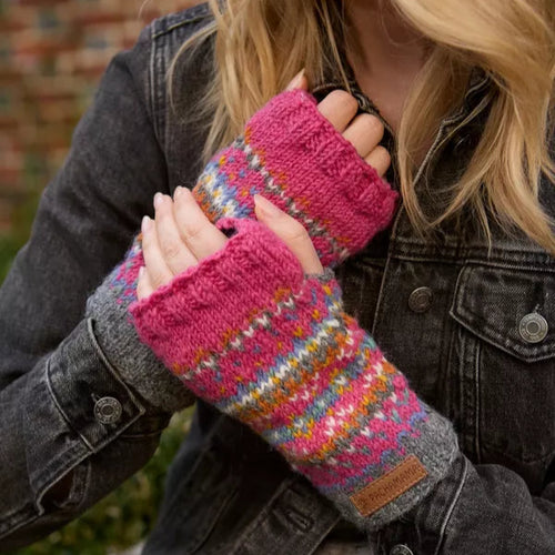 Pachamama Knitted Handwarmers - Pink Iona