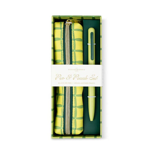 DesignWorks Ink Pen & Pouch Set - Green Lattice