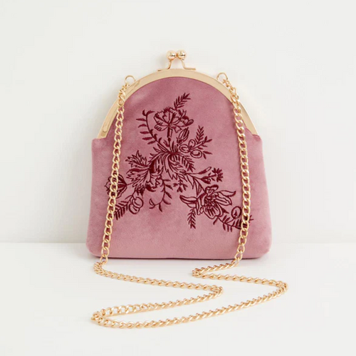 Fable Bag - Victoriana Embroidered Bag Rose Pink Velvet