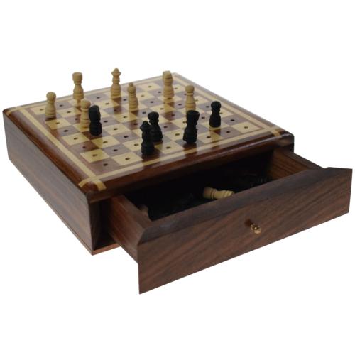 Shared Earth Game - Travel Wooden Chess Set with Pull-out Drawer
