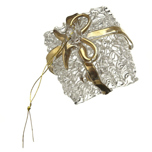 Heaven Sends Christmas Bauble - Glass Present Gold Ribbon