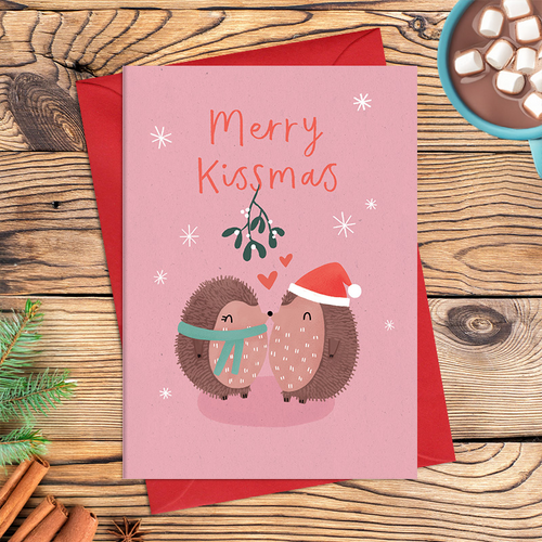 Dandelion Card Christmas - Merry Kissmas Hedgehogs